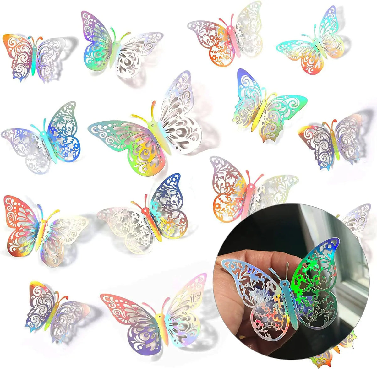 Rainbow Silver 72 Pcs Butterfly Wall Decorations 3 Sizes 4 Styles3D Butterfly Wall Decor Butterflies Party DIY Cake Decor