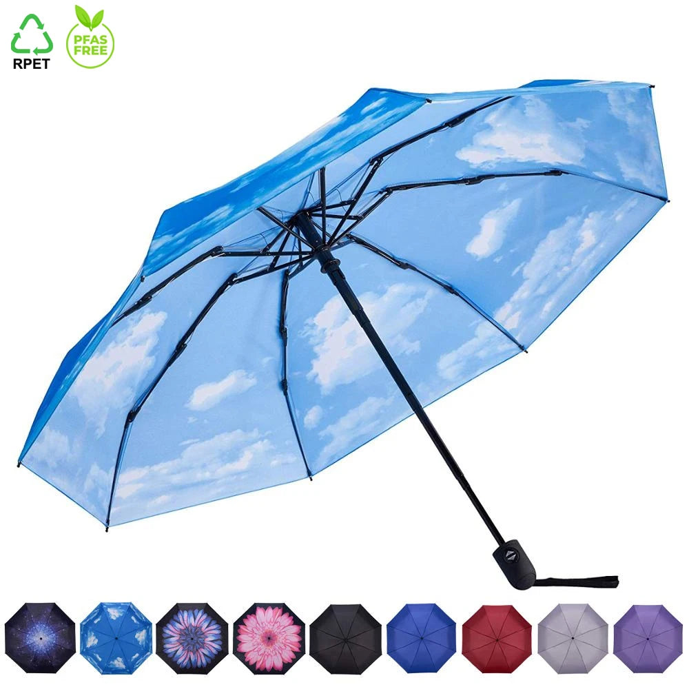 OVIDA Fully Automatic Logo Print Fashion Portable Mini Travel Umbrella with logo