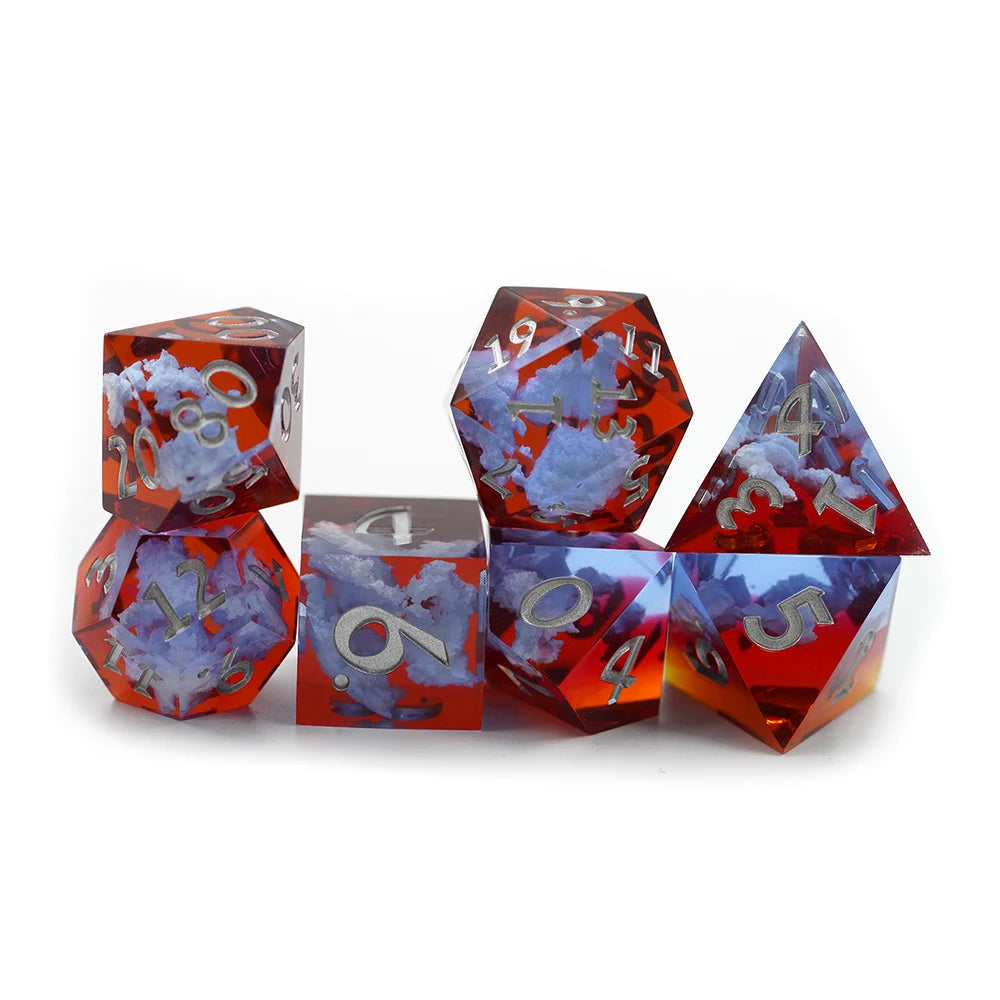 RPG Dice Dungeons Dragons DND 7 Piece PRG Red Resin Dice Set With Silver Number