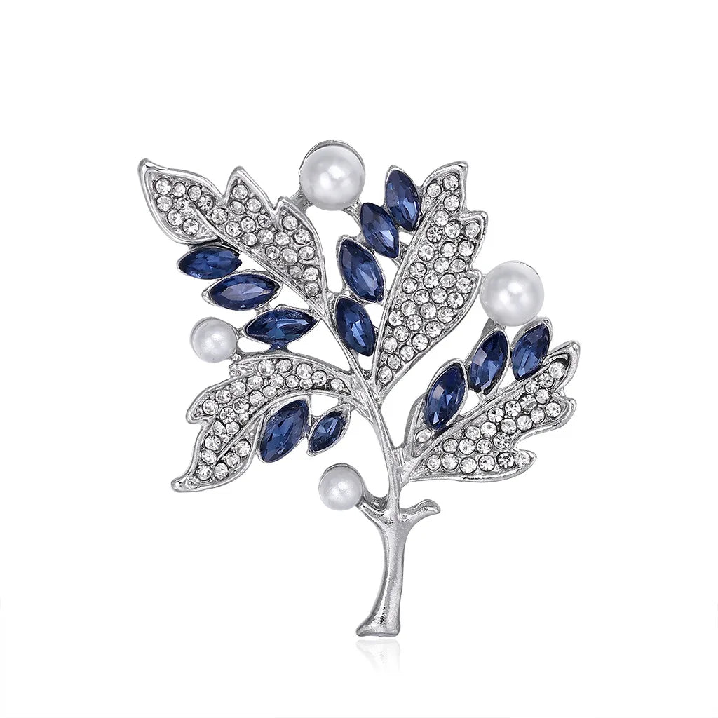 DRAL887 Fashion Rhinestones Leaves Brooch With Pearl Women Brooch Jewelry
