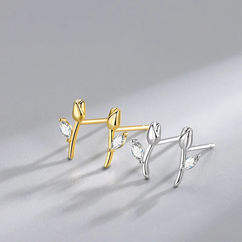 Popular Tulip Flower Studs for Women Gift 925 Sterling Silver Claw Setting Zircon Tulip Stud Earrings Wholesale