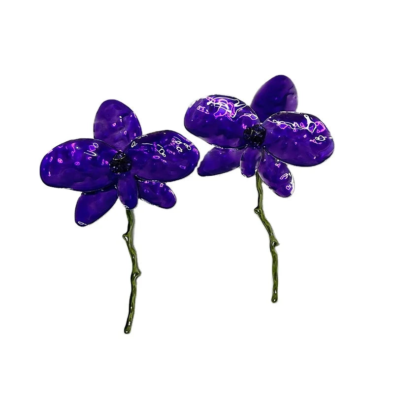 DAIHE ER6506 Fashionable butterfly Red Colorful Custom Enamel Flower Branch Large Earrings