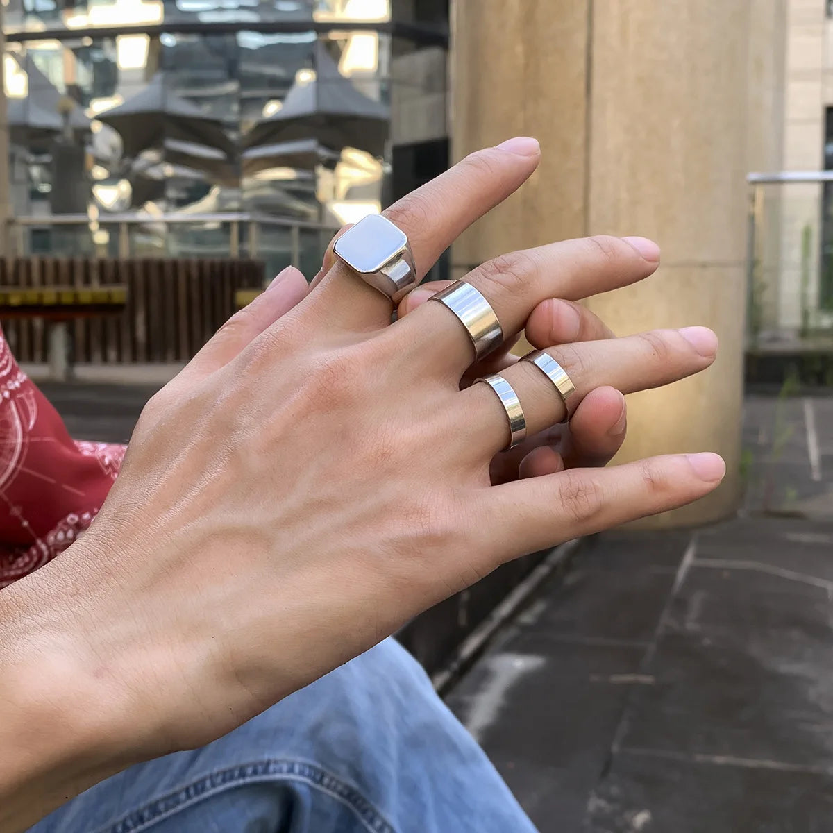 4Pcs/Set Fashion Daily Rings Jewelry Punk Hip Hop Classic Simple Geometric Silver Metal Ring Set for Men Boys