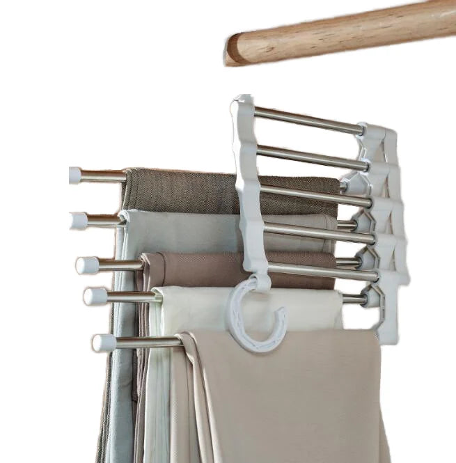 Multifunctional Storage Folding Space Saving Stainless Steel Metal Magic Clothes Pants Bottom Hanger Closet Storage Organizer