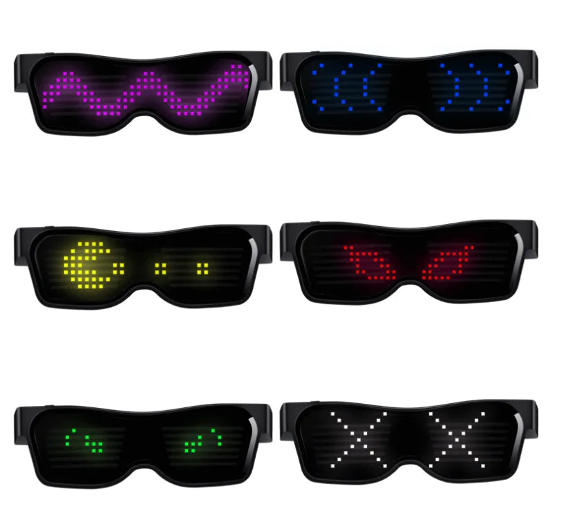 LED Glasses Blue Tooth APP Connected LED Display Smart Glasses USB Rechargeable DIY Funky Eyeglasses for Party Club DJ