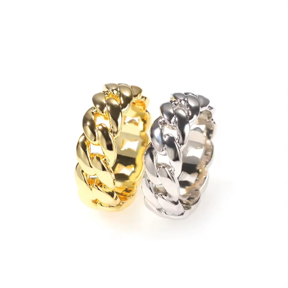 Cuban Link Chain Design 14K Gold Plated Hip Hop Ring for All Genders