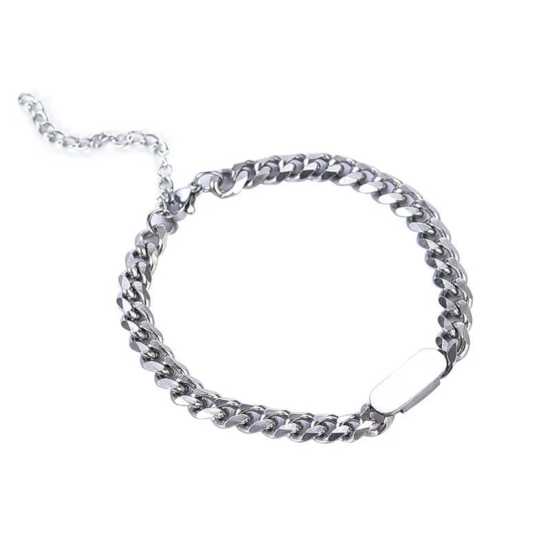 Fashionable Minimalist Hip-Hop Style Block Decoration Link Chain Bracelet Mens High Polished Titanium Stainless Steel Bracelet