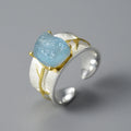 Wholesale Price Fashion Jewelry Aquamarine Gemstone Handmade 925 Sterling Silver Band Thick Rings for Women