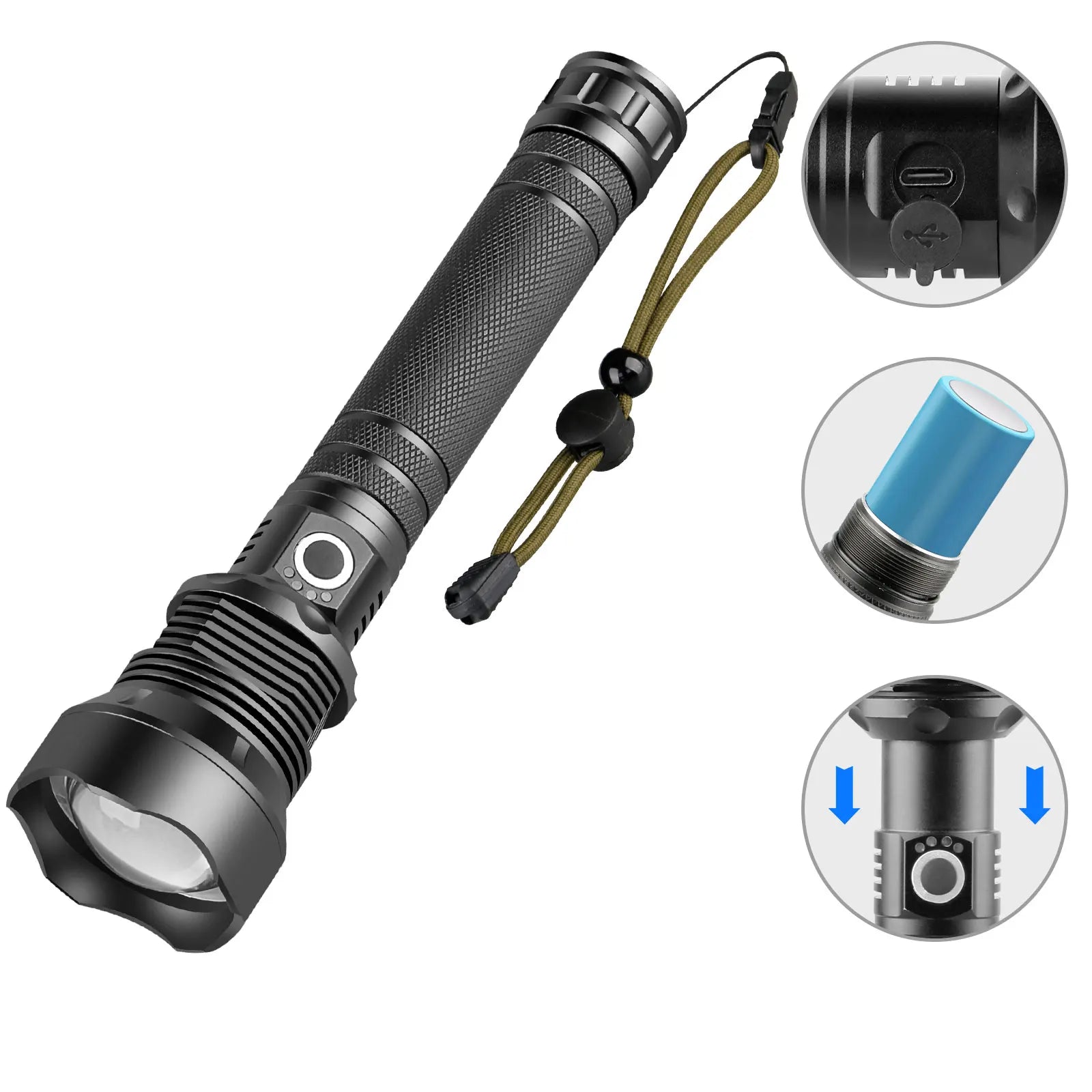 TOACH 3 Modes HXP70 Flashlight Camping USB Rechargeable Flashlights Torches IP65 Waterproof Flashlight with 18650 Battery