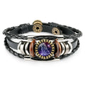 Charm Leather Braided Rope Bracelet Punk Bracelets 12 Zodiac Leather Bracelets for Women Men Jewelry Gift