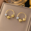 New Arrived 18k Gold Plated Bead Drop Earrings Double Color Stainless Steel Round Ball Hoop Earrings for Women