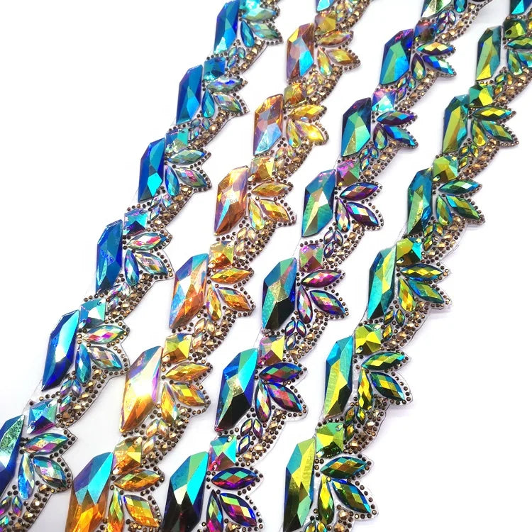DIY Carnival Costumes Accessory Irresistible Iridescent Gems Stone Appliques Iron-On Trim Chain for Clothing Rhinestones Product