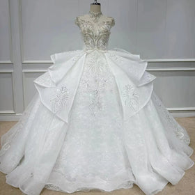 Romantic Elegant Short Sleeves High Neck Wedding Dress Jancember Wn076