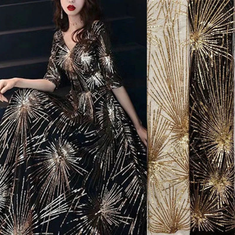 Beautiful Shiny Sequined Embroidered Luxurious Net Lace Fabric LT21579