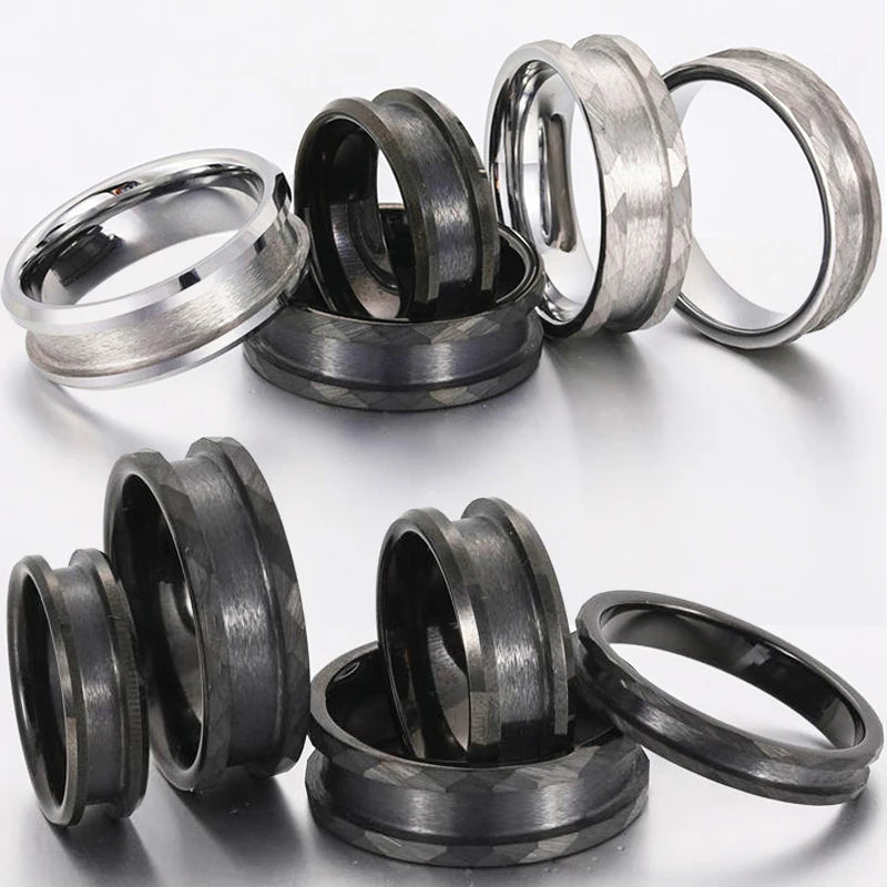 TG Wholesale Rings Blank 4MM 6MM 8MM Black Silver Matt Brushed Finish Tungsten Carbide Ring Band Core Blank for Inlay