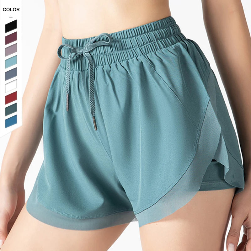 2024 New Sports Shorts Women's  Two Piece Fitness Pants Mesh Lace Yoga Dress Three Piece Pants Purple