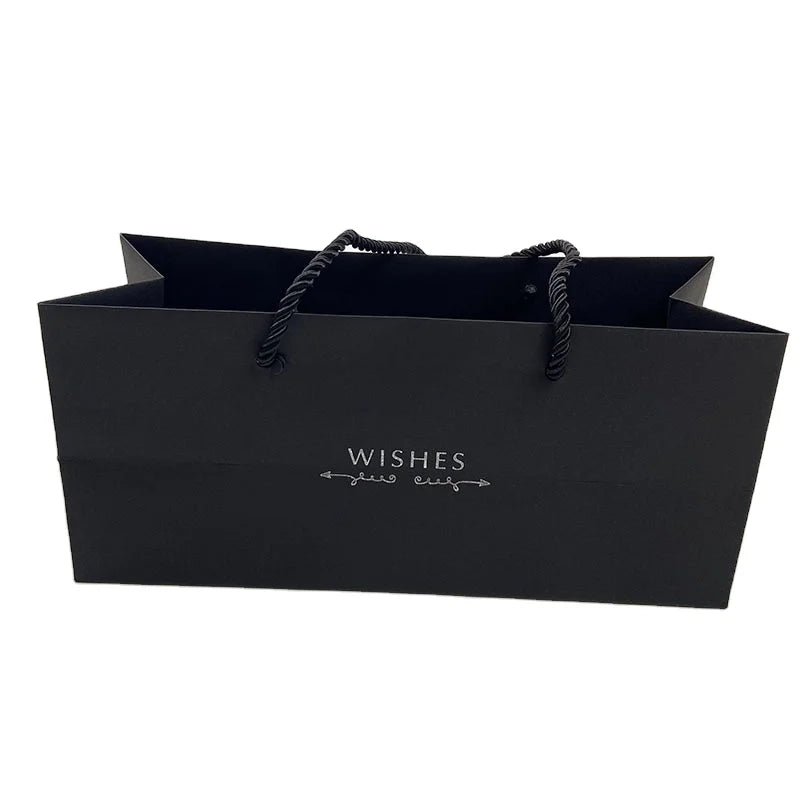 Wholesale Low Cost Custom Logo Black Kraft Paper Beauty Gift Bags with Offset Printing Recyclable for Chocolate Box Packaging