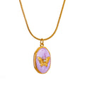 JINYOU 650 Pink Enamel Butterfly Gilding Geometric Pendant Stainless Steel Collar Fashion Necklace for Women Korean Chic Jewelry MegaBDM