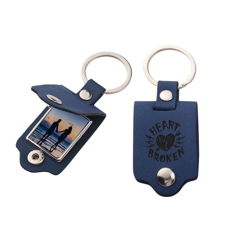 Key Decoration Custom logo Laser Engraving Blank Leather Cover Sublimation Leather Metal Keychains