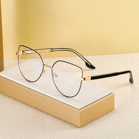 82036 New Metal Frame Double-Colors Cat Eye Frame Glasses Fashion Temperament Women's Anti-Blue Light Optical Eyewear