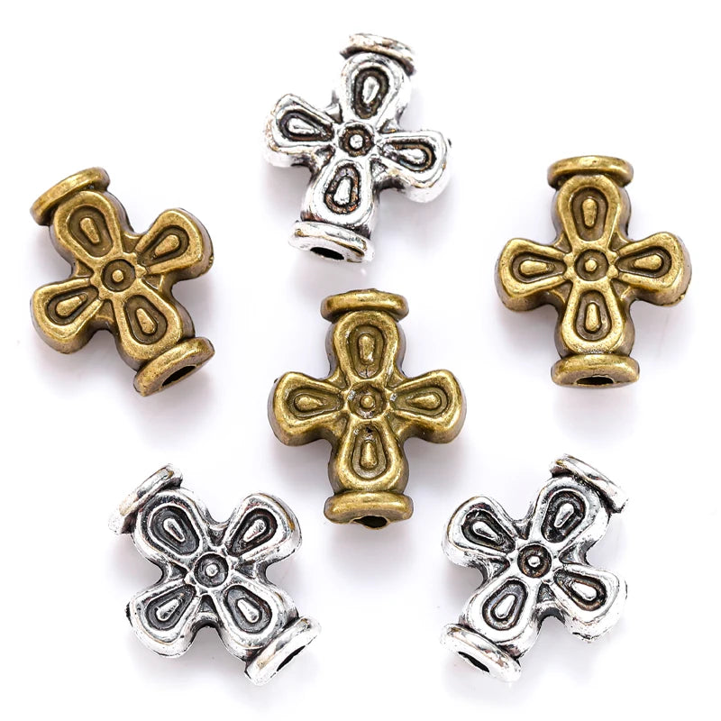 Antique Silver Color Big Hole Cross Beads Spacers Beads Fit European Charm Jewelry Accessories DIY Necklace Bracelet Making R190