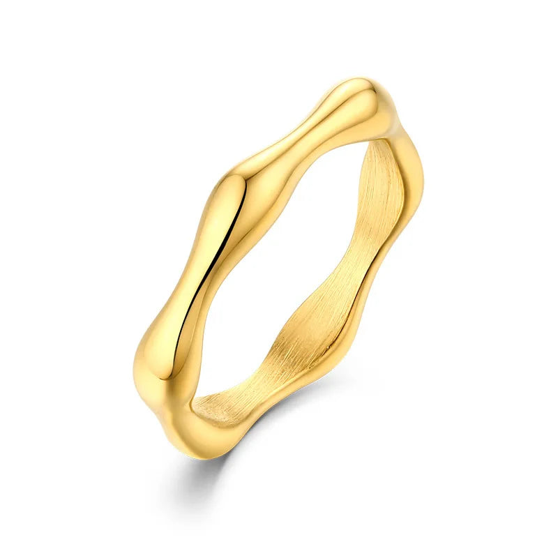 Fashion Trendy Stainless Steel Metal Hexagon Bamboo Shape Finger Ring Jewelry for Women