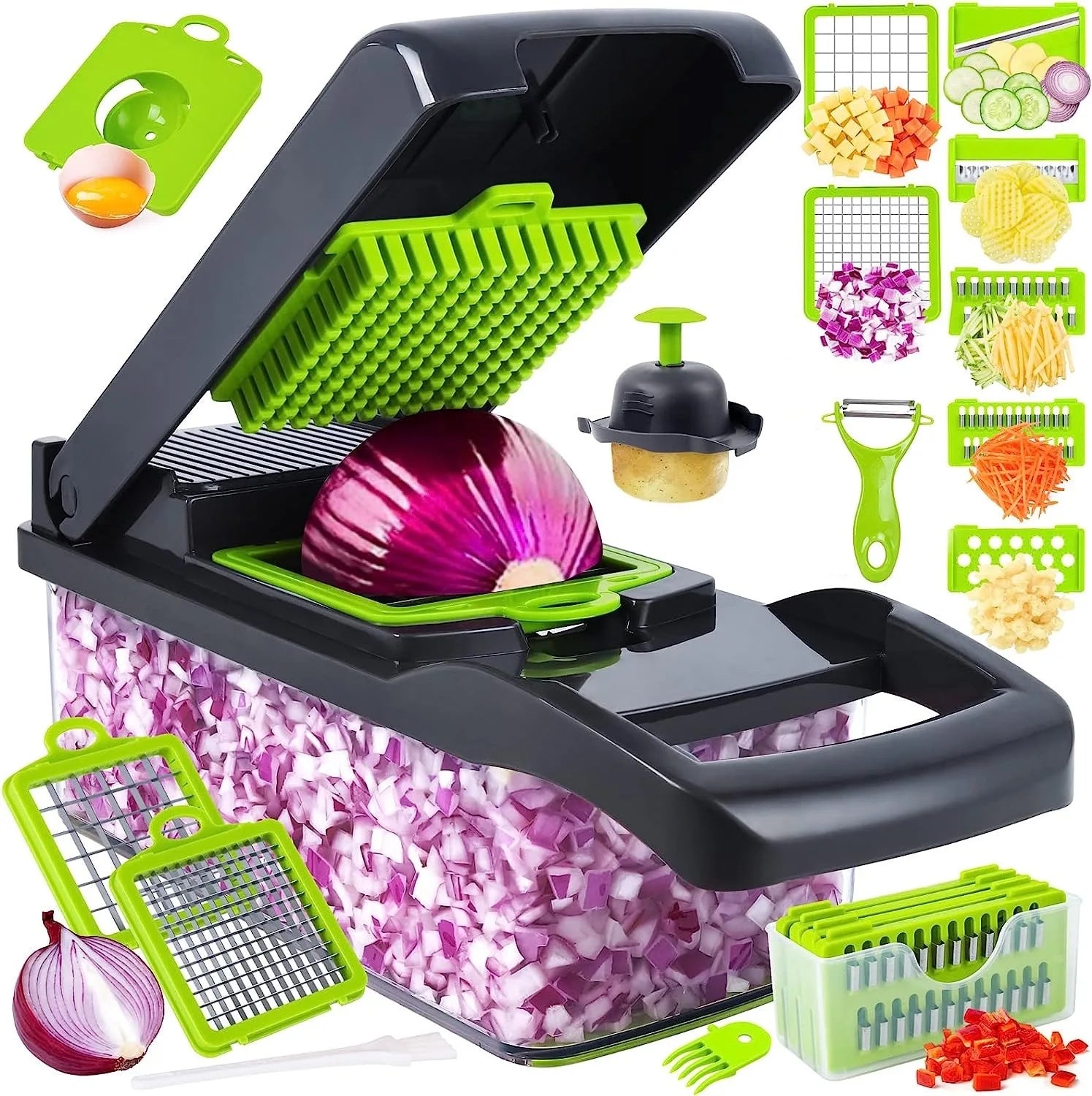 Hot Sale 16 in 1 Manual Vegetable Cutter New Silicone Onion & Carrot Chopper with Spatula for Kitchen Food Chopper