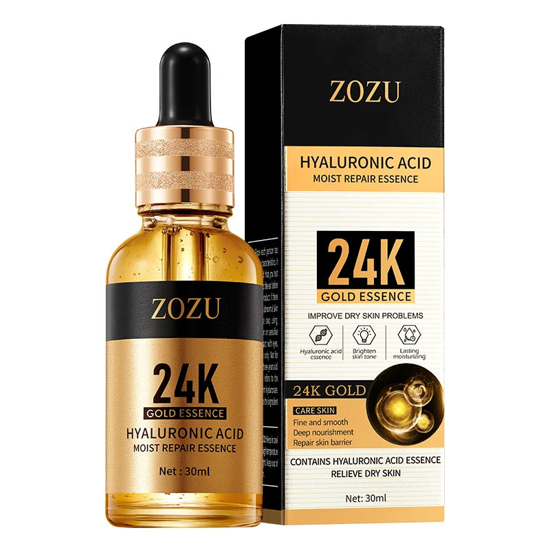 OEM ODM 30ml ZOZU 24k Gold Hyaluronic Acid Face Serum Moisturizing Facial Lifting Skin Care Serum
