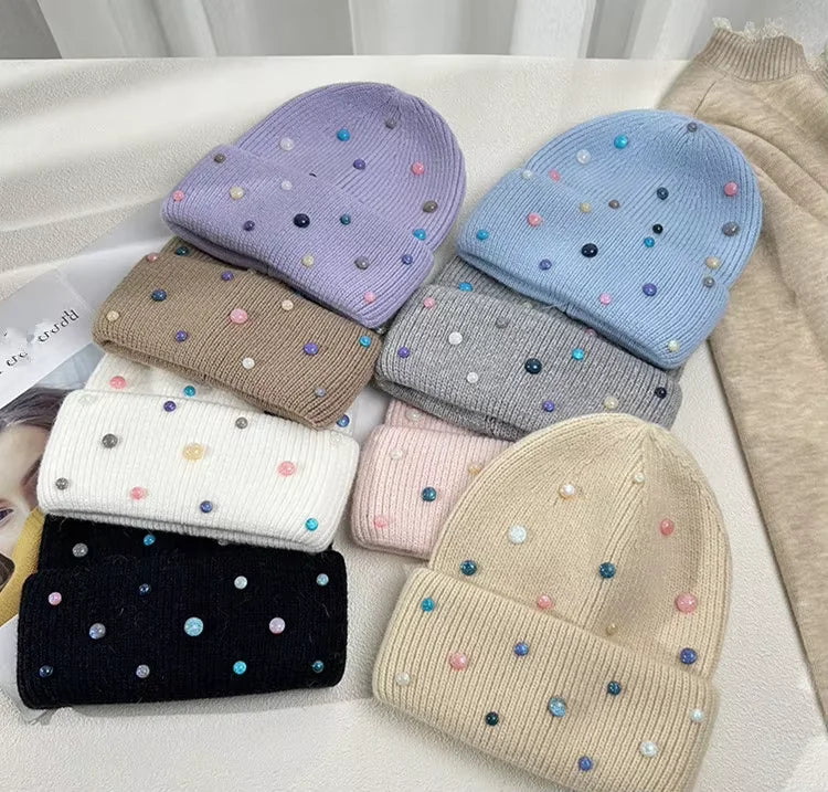 Beautiful Warm Women Bead Beanie 2026 Accept Custom Hight Quality Autumn and Winter Unisex Adults Knitted Hat