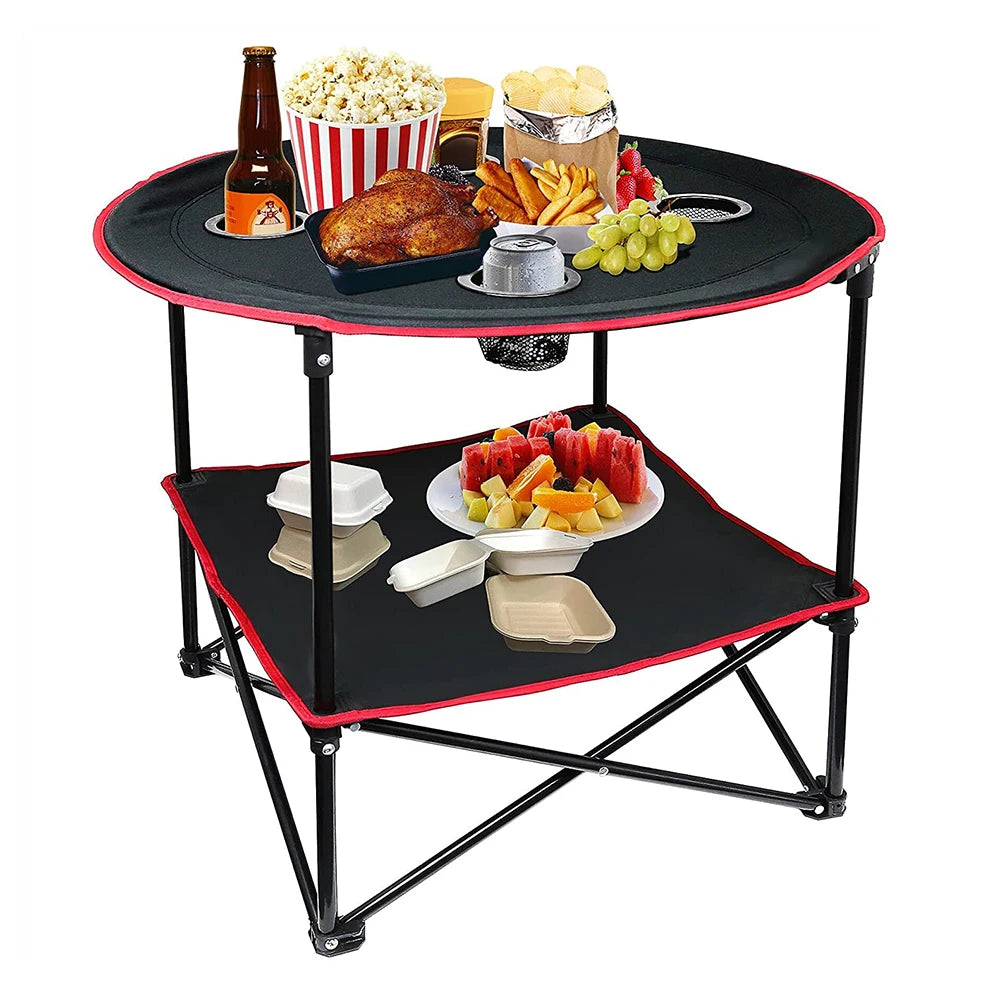 Outdoor Beach Camping Folding Picnic Table With Cup Holders