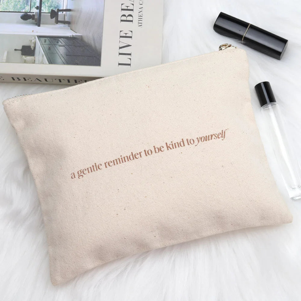 Custom Embroidery Logo Canvas Zipper Cosmetic Packaging Makeup Bag Black Cotton  Canvas Zipper Cosmetic Pouch