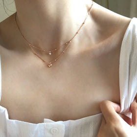 Double-Layer Meaning Star & Heart Necklace 925 Sterling Silver CZ Pendants Perfectly Paired Effortlessly Chic Fine Jewelry