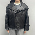Jancoco Vegetable Tanned Crop Leather Coat Women Genuine Lambskin Motorcycle Leather Jacket