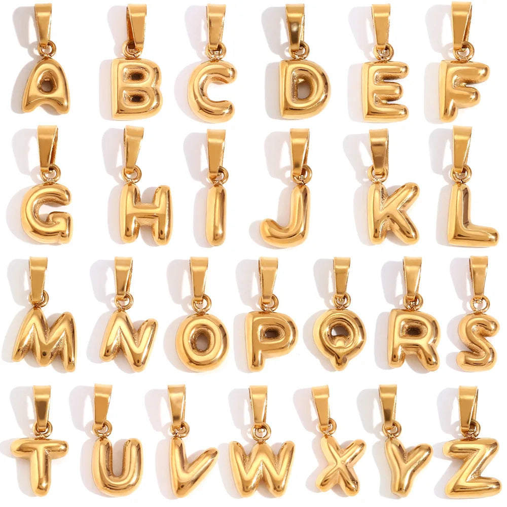 Tarnish-Free 18k Gold Plated Mini Bubble 26 Letter Stainless Steel Pendant Fashionable Jewelry Making Charms Accessory