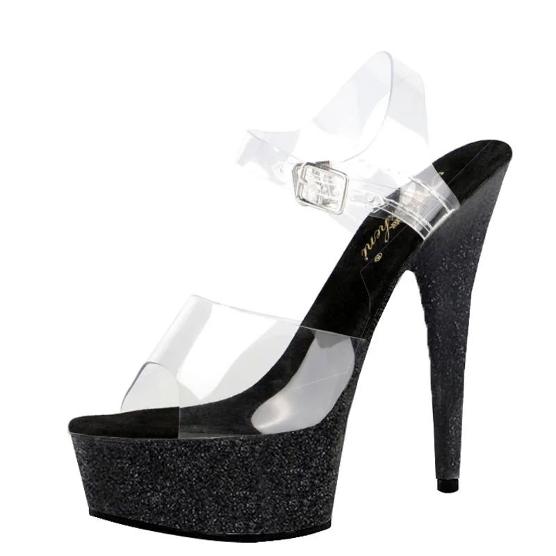 New 15 cm Stiletto High Heels platform toe leakage transparent stiletto stripper transvestite large sandals