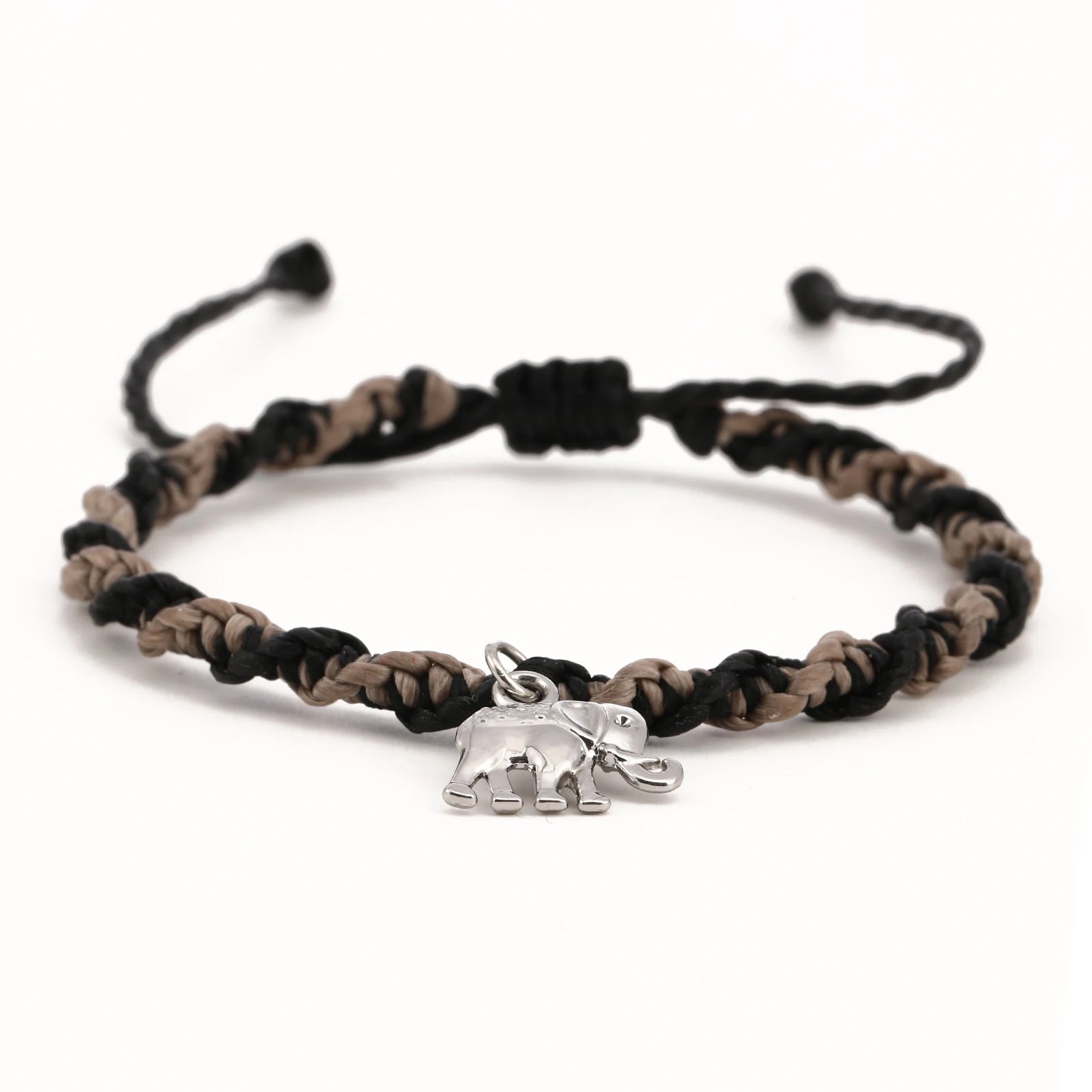 Unisex Boho Macrame Bracelet Silver Turtle Shell Fish Pendant Hand Woven Bi-Color Waxed Cord Adjustable Fashion Beaded Bracelets