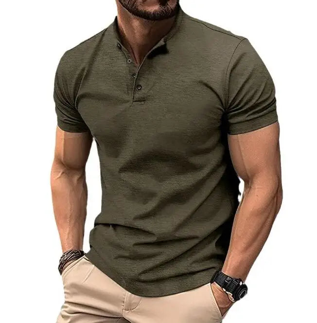 Solid Color Men's Fashion Polo Shirt Button Down Henry Collar Sports Polo Shirt Men's Casual Short-Sleeved T-Shirt