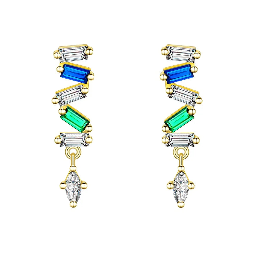 Summer Colorful Zirconia Gold Plated Dangle Drop Fall Ladies Marquise Geometric Stud Amethyst 925sterling Silver Earrings