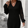 Designer Women's Cable Knit V-Neck Sweater Dress Custom Fashion High Fashion ODM/OEM Casual Winter Long Clothing