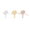Wholesale 925 Sterling Silver Micro Pave Diamond Ginkgo Leaf Stud Earrings Base Finding for Pearl Earring Making Kit