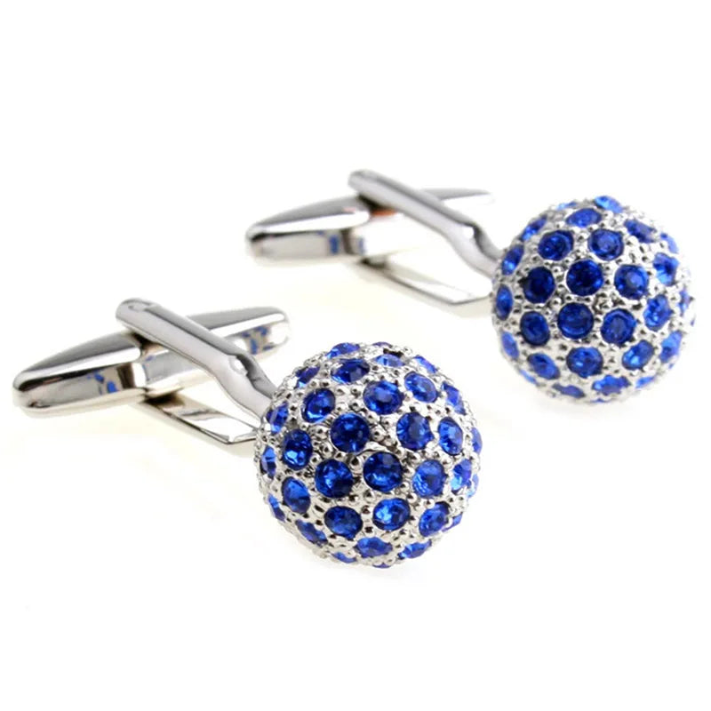 Wholesale Ball Shape Crystal Elegant Cufflinks Custom Mens Suit Shirt Fashion Accessory Wedding Tuxedo Trendy Jewelry Gift Set