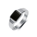 Modern Geometric Design Square Black Gemstone Stainless Steel Punk Ring for Unisex