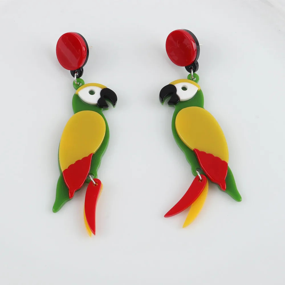 2024 New Animal Long Bird Parrot Acrylic Earrings Handmade Creative Earrings for Women