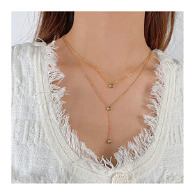 ERESI Fashion Jewelry 18K PVD Gold Stainless Steel Y Shaped Dainty Chain Double Layer Shiny Cubic Zirconia Lariat Necklaces