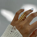J&D 18K Gold Plated Ring Women Jewelry Open Ring  Vintage Parallel Double-layer Line Hollow Luxury Stainless Steel Rings