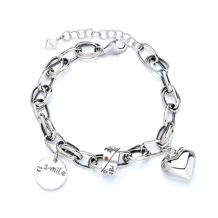 Hot Selling Ladies Sterling Silver 925 Love Shape Pendant on Circle Chain Fashion Charm Bracelet