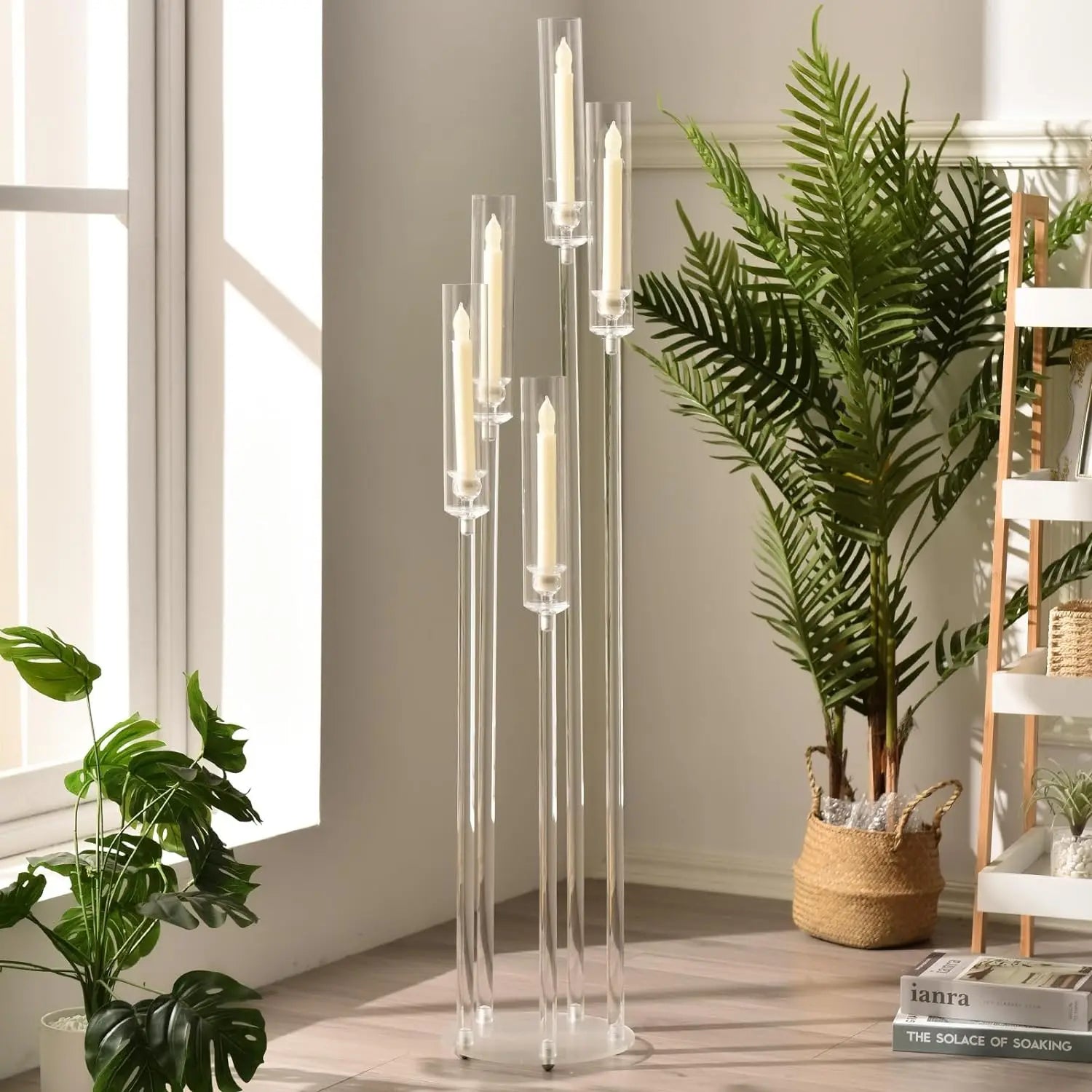 HOT 6Set Acrylic Candelabra Centerpieces for Wedding Clear Crystal 5 Arm Candlesticks Holder With Acrylic Shade for Decor Gift