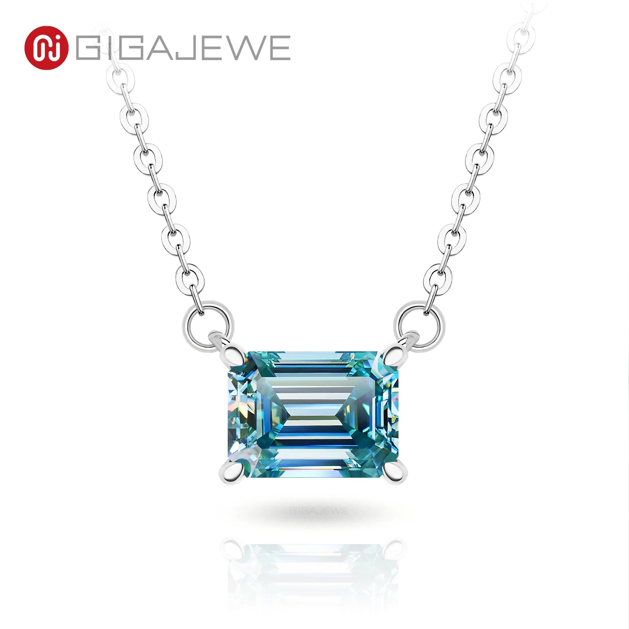 GIGAJEWE 6*8m 2.0ct Cyan Color Moissanite Silver 925 Plated with 18k Gold Pendant Necklace for Women Gift