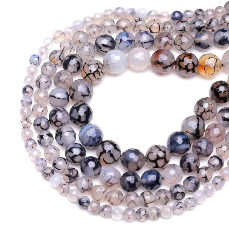 Wholesale Faceted Black Dragon Agates Round Stone Loose Beads Size 6 8 10 12 mm for Jewelry Making Diy Bracelet