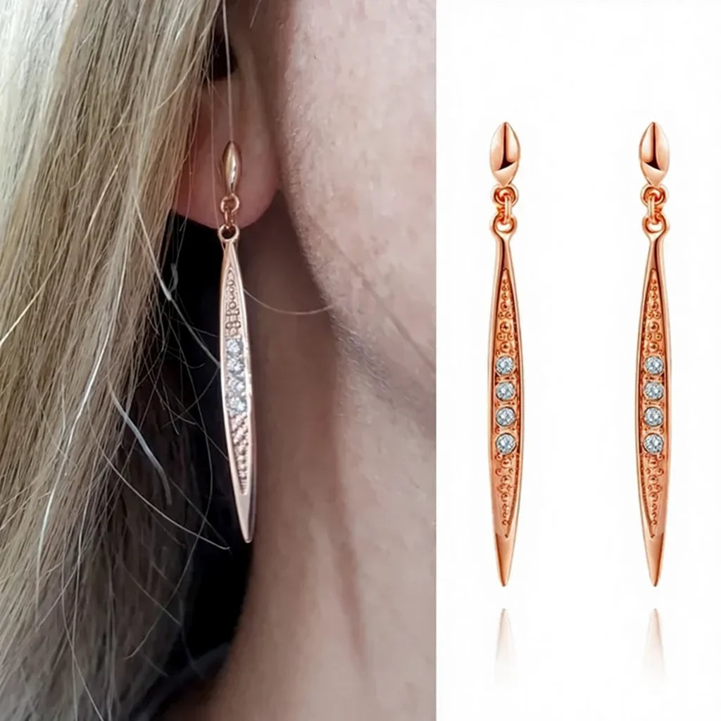 Women's Drop Earrings Punk Trendy Style Geometric Plant Design Rose Gold Plated Cubic Zirconia & Crystal LAMOON